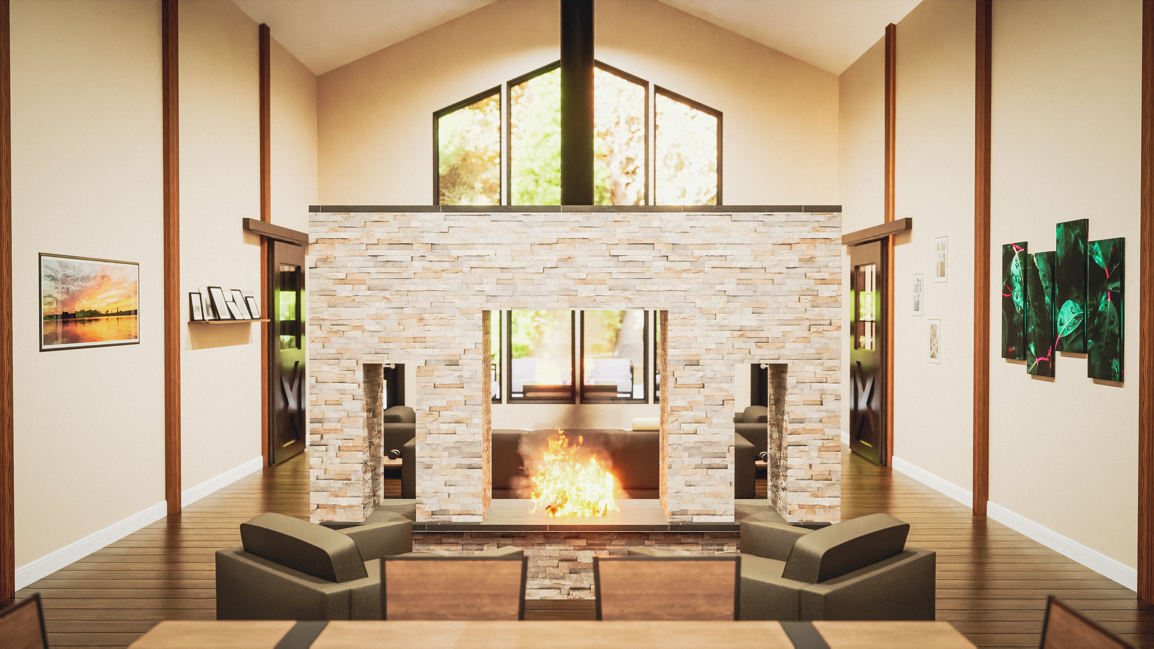 Rendering of Interior - Fireplace